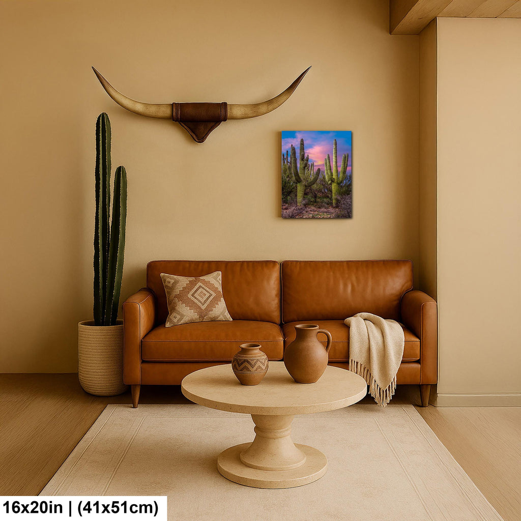 Towering Saguaros at Sunset, Catalina State Park Arizona Desert Photography Wall Art
