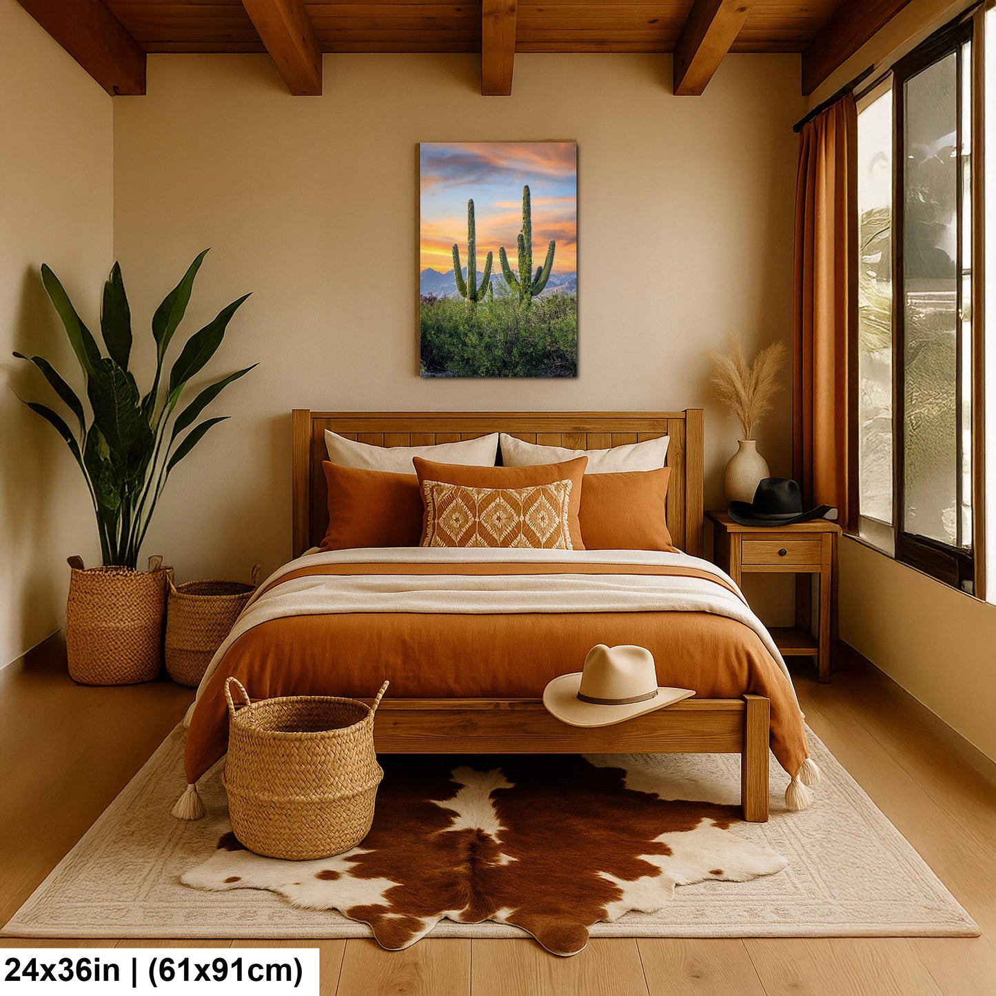 Desert Sunset with Giant Saguaros Photography Print, Tucson Arizona Wall Art, Southwest Landscape Decor