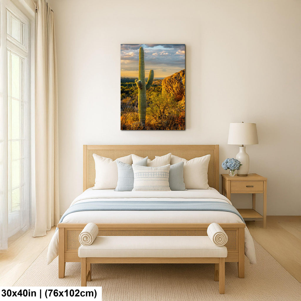 Golden Hour Saguaro Cactus, Sonoran Desert Arizona Sunset Wall Art, Southwestern Landscape Photography Print