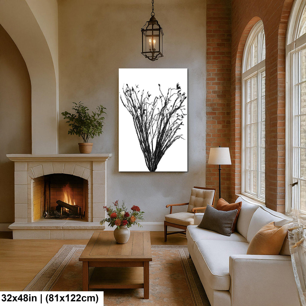 Ocotillo Cactus Silhouette Print: Black and White Desert Photography