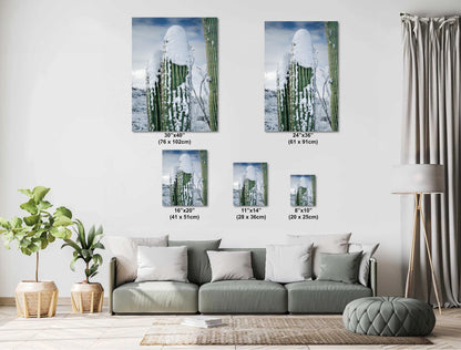 Saguaro Cactus in Snow Print: Tucson Arizona Winter Scene