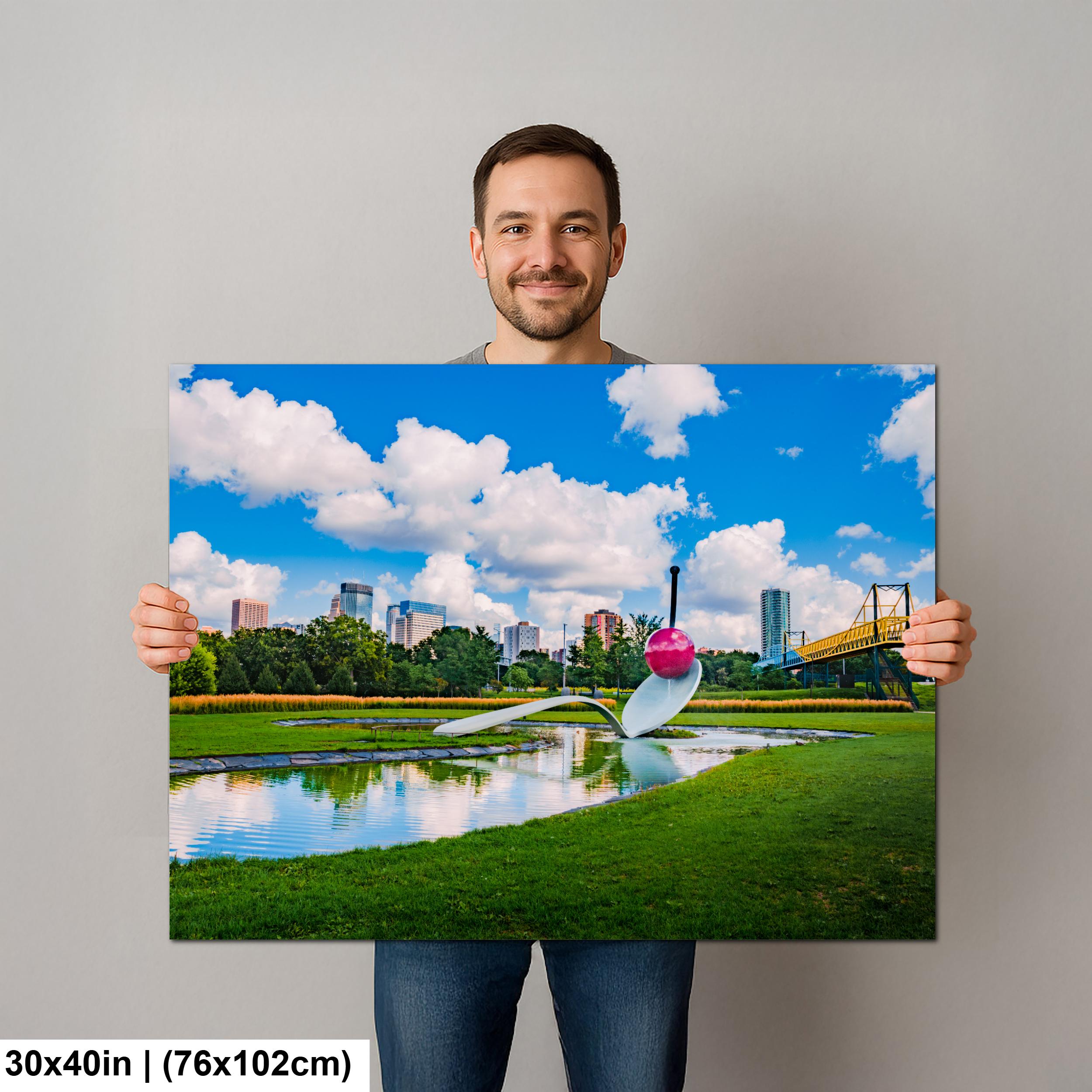 Spoonbridge and Cherry Sculpture Minneapolis Skyline Photography Print, Minnesota Walker Art Center, Modern Art Wall Decor