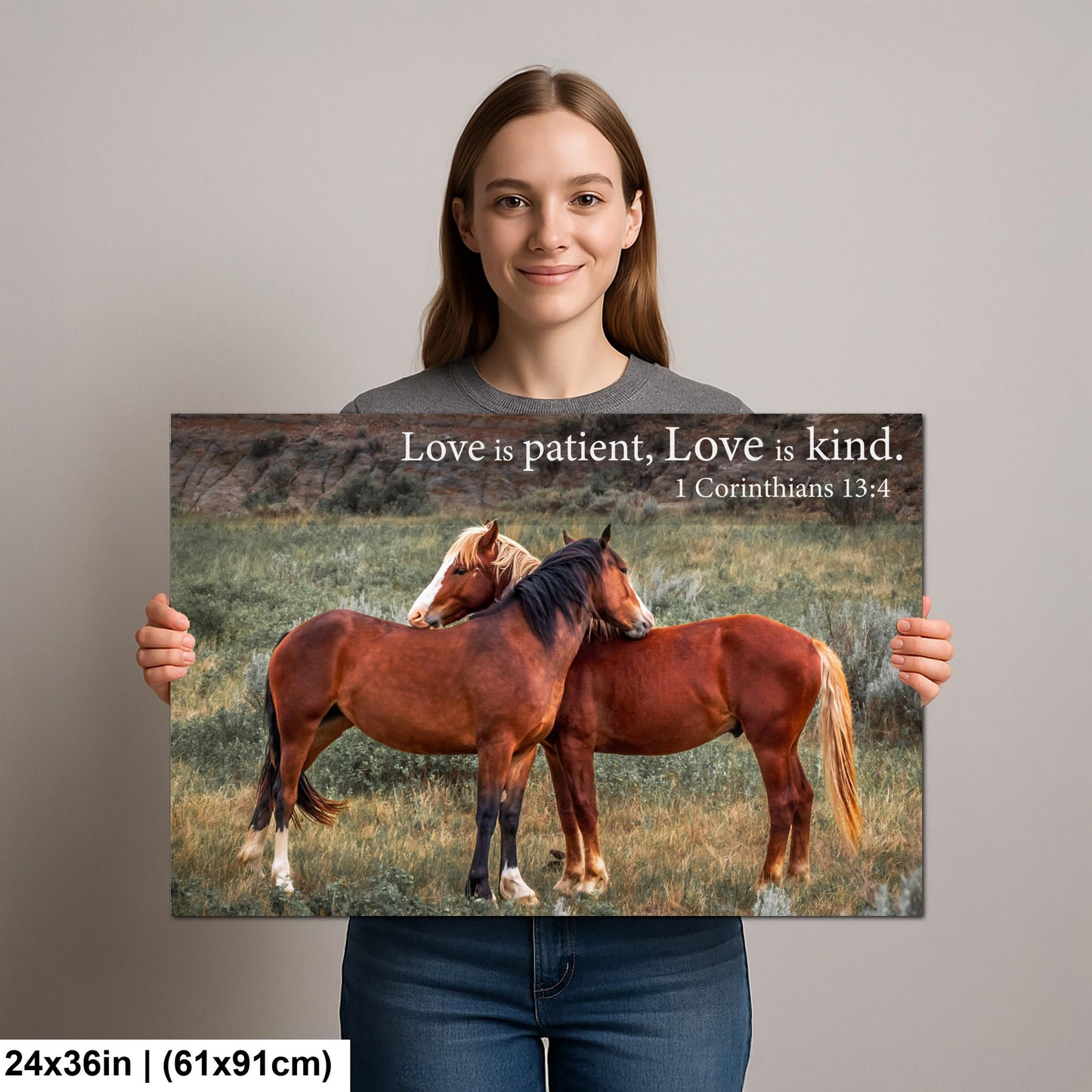 1 Corinthians 13:4 Love Is Patient Love Is Kind Bible Quote, Wild Horses Photography Print, Christian Wall Decor