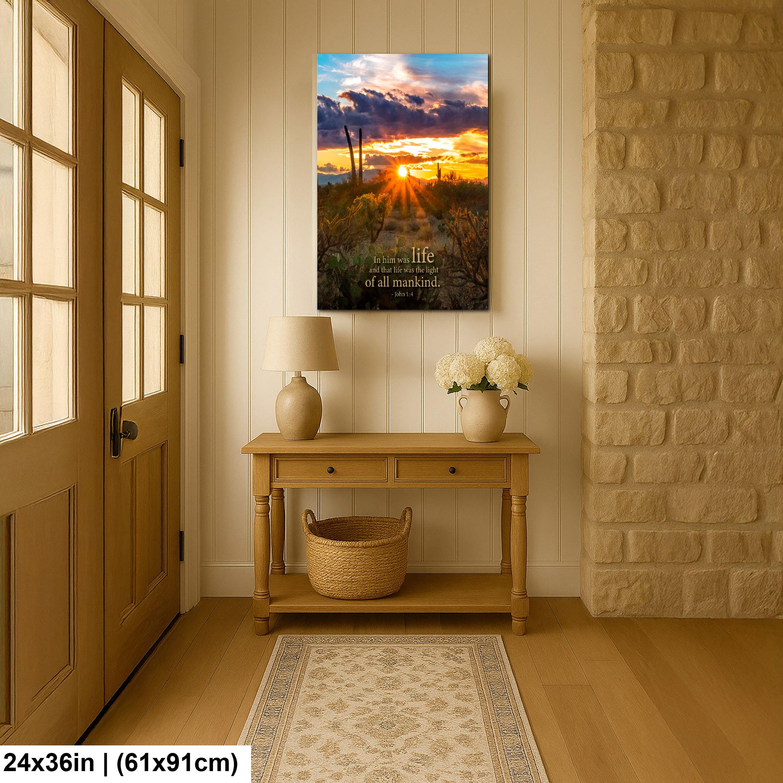 Christian Wall Art - John 1:4 Scripture Print | Arizona Desert Sunset Decor