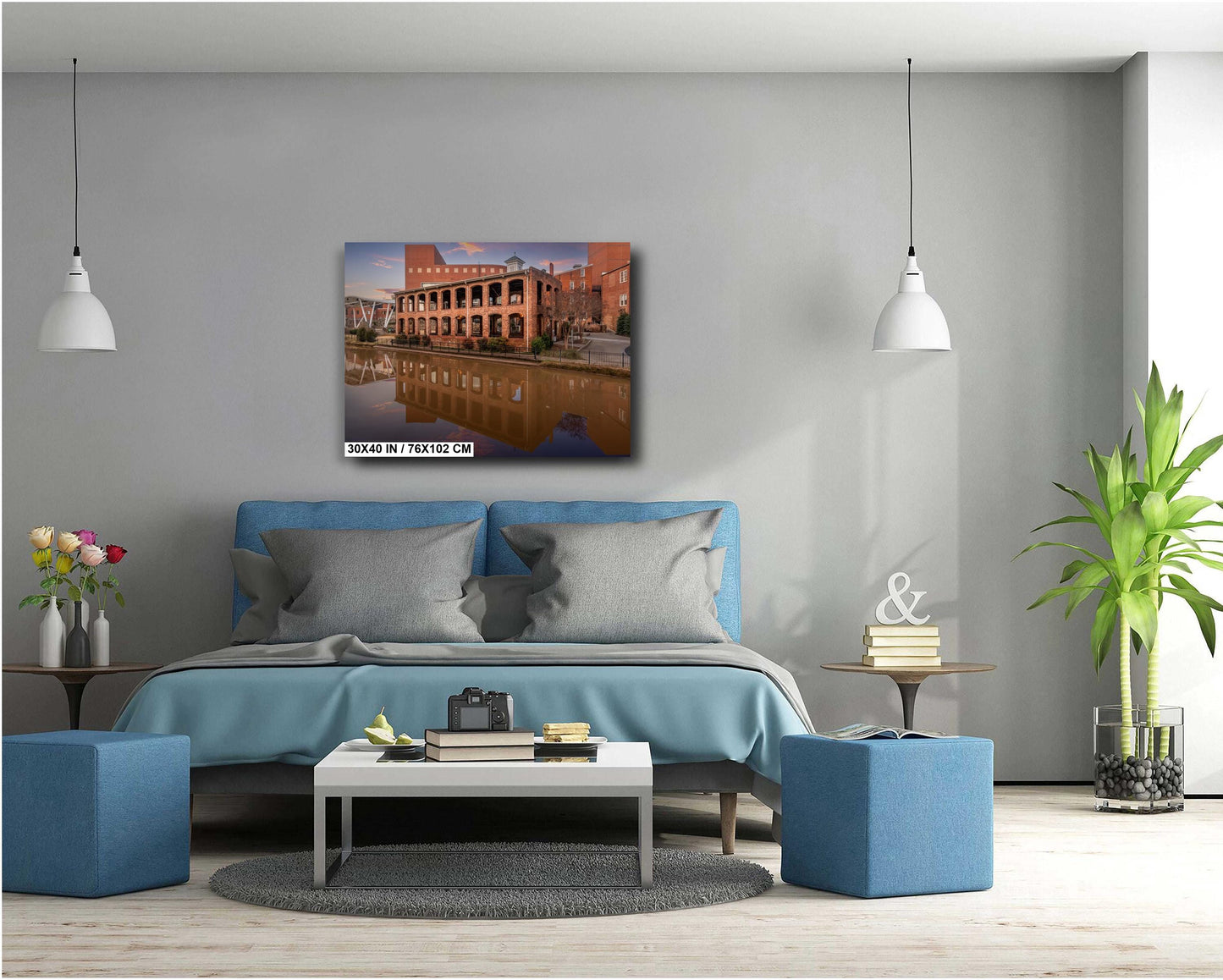 Old Town Greenville Riverfront: Wyche Pavilion and Flowing Reedy River Greenville, South Carolina Wall Art Print Aluminum/Metal/Canvas