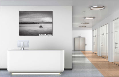 Seattle Shilshole Bay Marina Sailboat Black and White Washington Canvas Wall Art Photography Metal Print, Puget Sound Coastal Nautical Decor