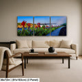 Niagara Falls Garden Overlook Photography Print, Ontario Canada Wall Art, Red Flowers Waterfall Decor