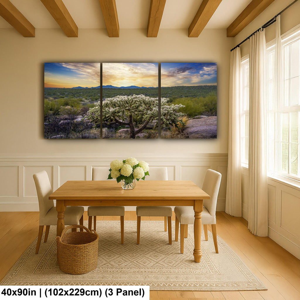 Sonoran Desert Sunset with Cholla Cactus - Catalina State Park Tucson Arizona Photography Print