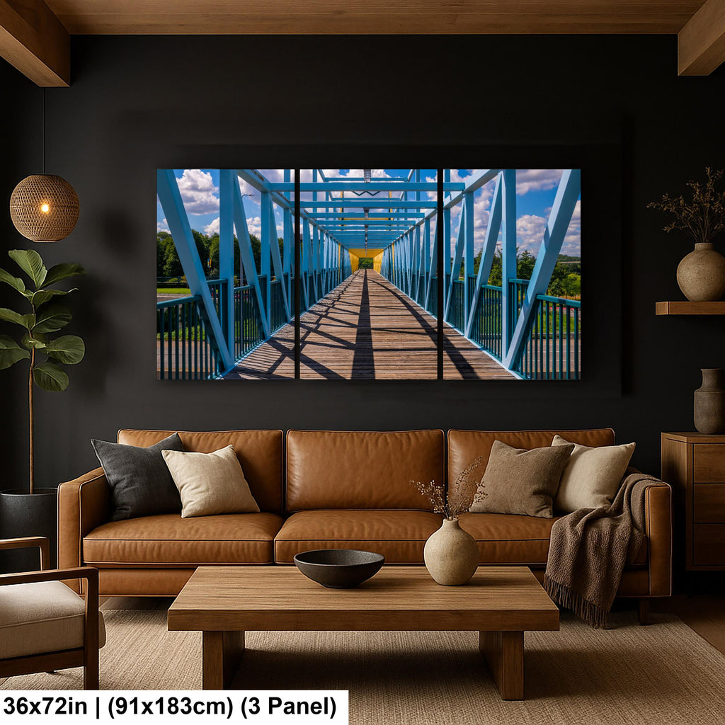 Blue Pedestrian Bridge in Minneapolis Minnesota Photography Print, Modern Urban Architecture Wall Art Decor