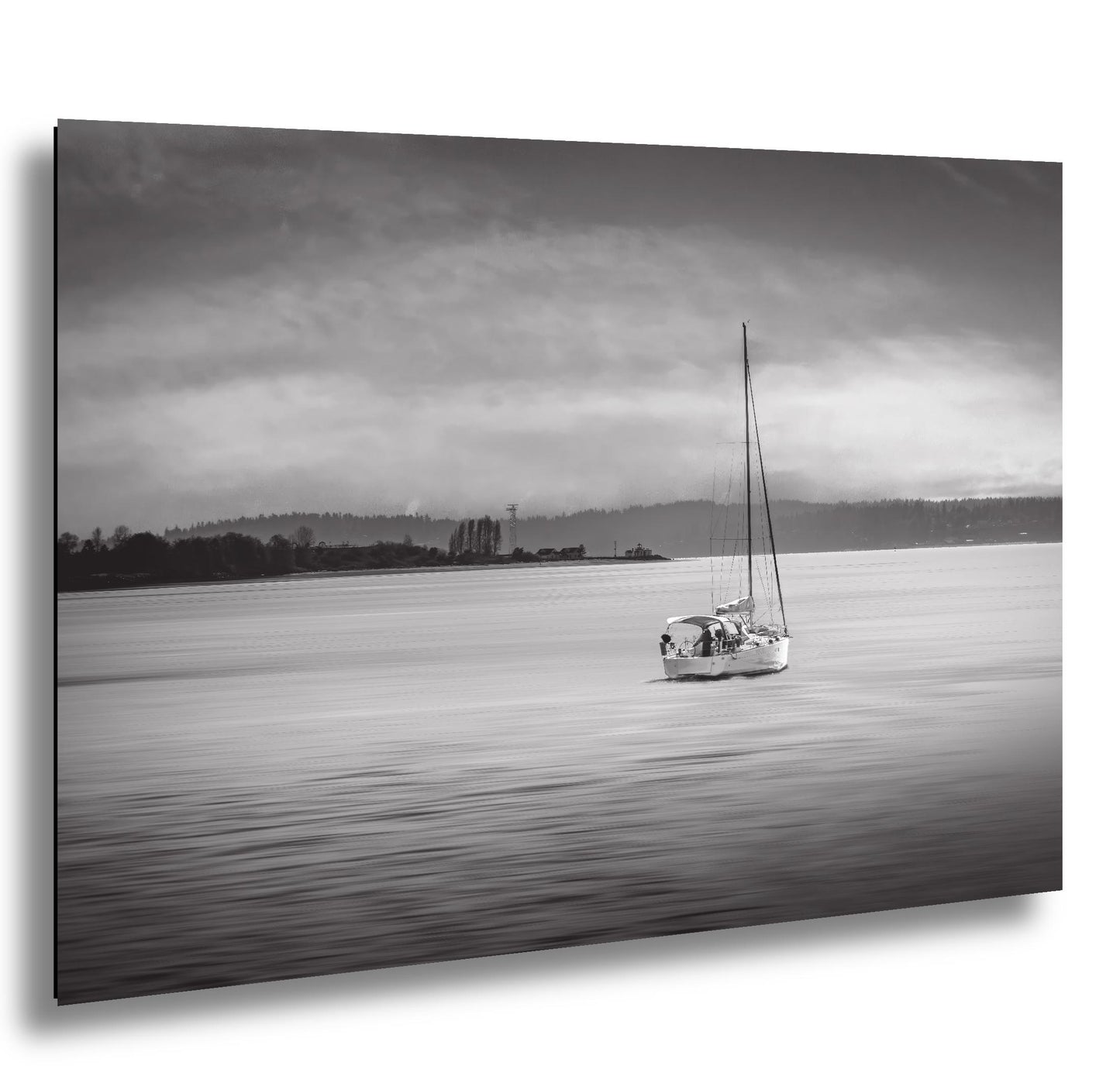Seattle Shilshole Bay Marina Sailboat Black and White Washington Canvas Wall Art Photography Metal Print, Puget Sound Coastal Nautical Decor