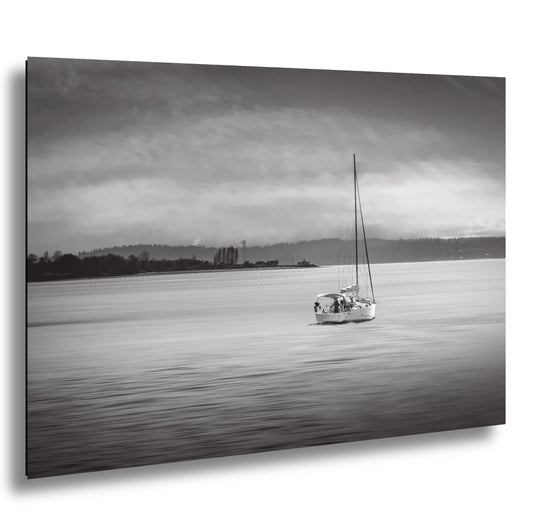 Seattle Shilshole Bay Marina Sailboat Black and White Washington Canvas Wall Art Photography Metal Print, Puget Sound Coastal Nautical Decor