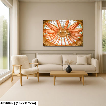 Golden Draped Glass Dome Ceiling - Elegant Interior Architecture Photography Print
