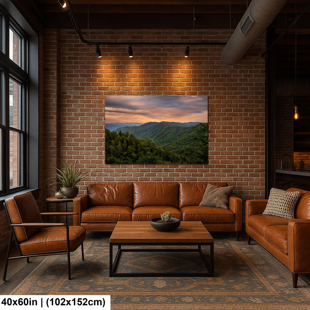 Great Smoky Mountains Golden Sunset Photography Print, Tennessee North Carolina Border, Layered Blue Ridge Wall Art