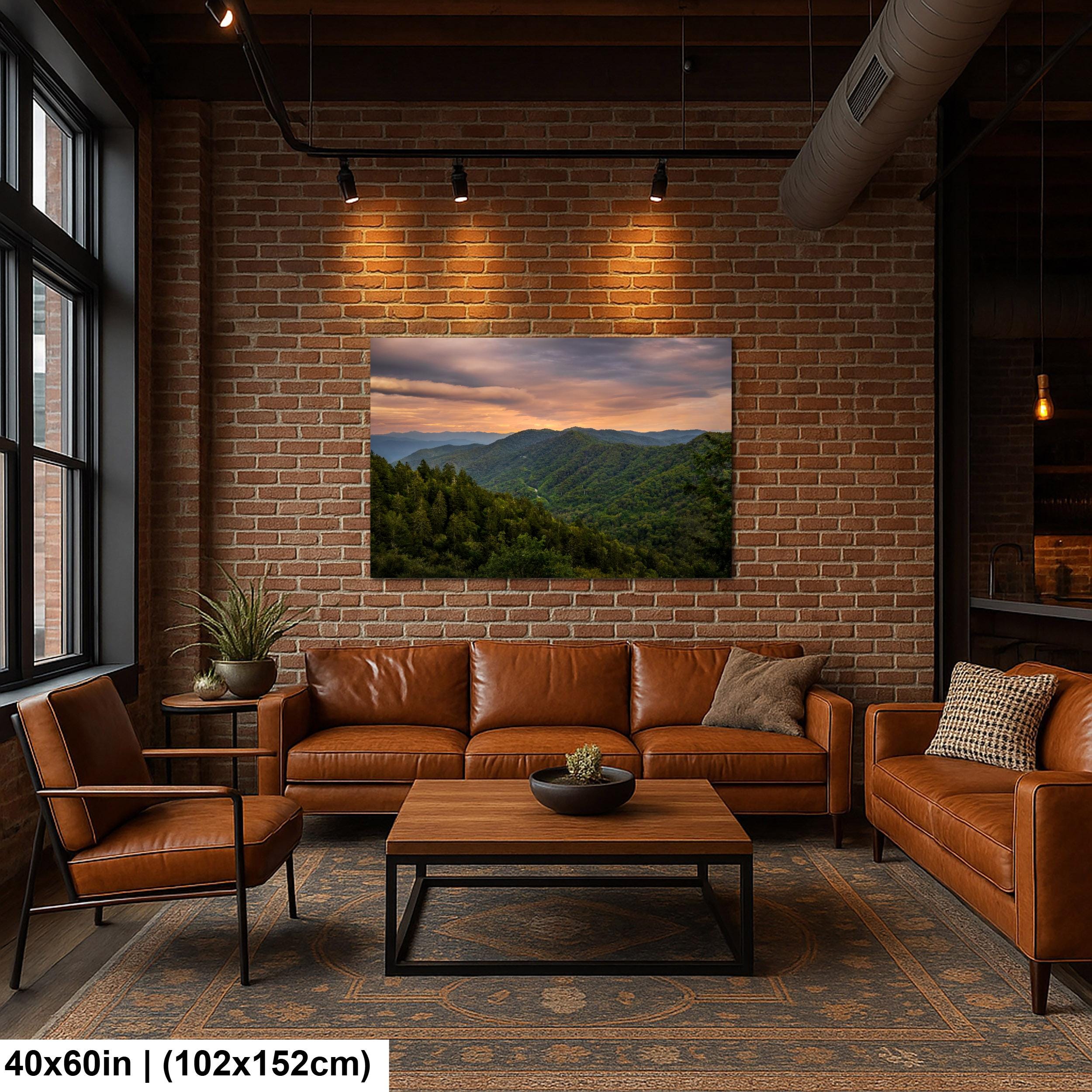 Great Smoky Mountains Golden Sunset Photography Print, Tennessee North Carolina Border, Layered Blue Ridge Wall Art