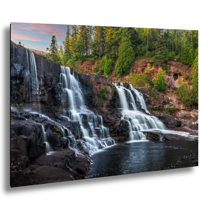 Gooseberry Falls Multi‑Tier Waterfall Minnesota State Park Wall Art Photography Print, Long Exposure North Shore Landscape Aluminum Metal