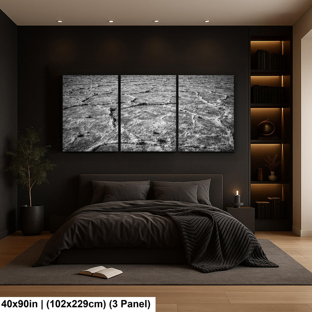 Black and White Salt Flats Photography Print, Badwater Basin Death Valley, Desert Landscape Wall Art, Minimalist Nature Decor