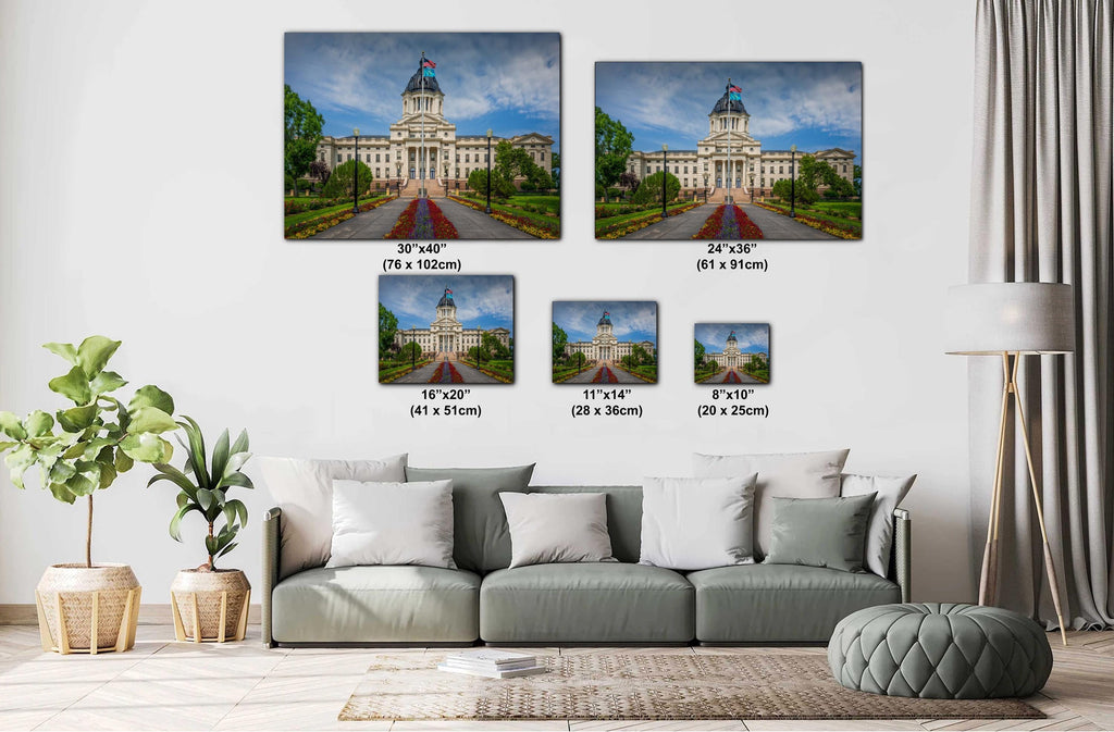 South Dakota Capitol Building Pierre SD, Flower Garden Flags Photography Wall Art