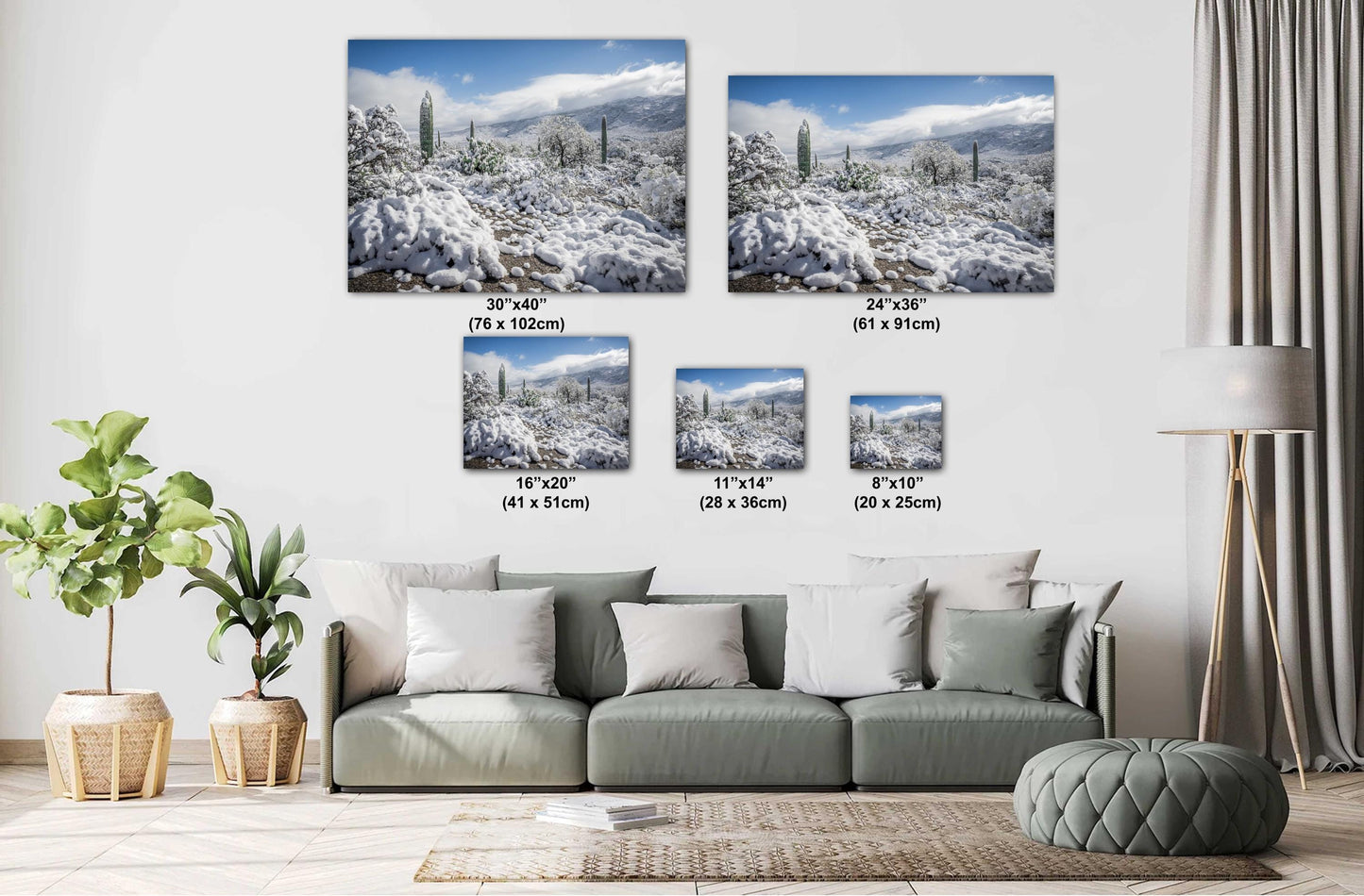 Saguaro Winter Wall Art - Desert Snowfall Art | Tucson Cactus Print Canvas