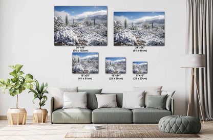 Saguaro Winter Wall Art - Desert Snowfall Art | Tucson Cactus Print Canvas