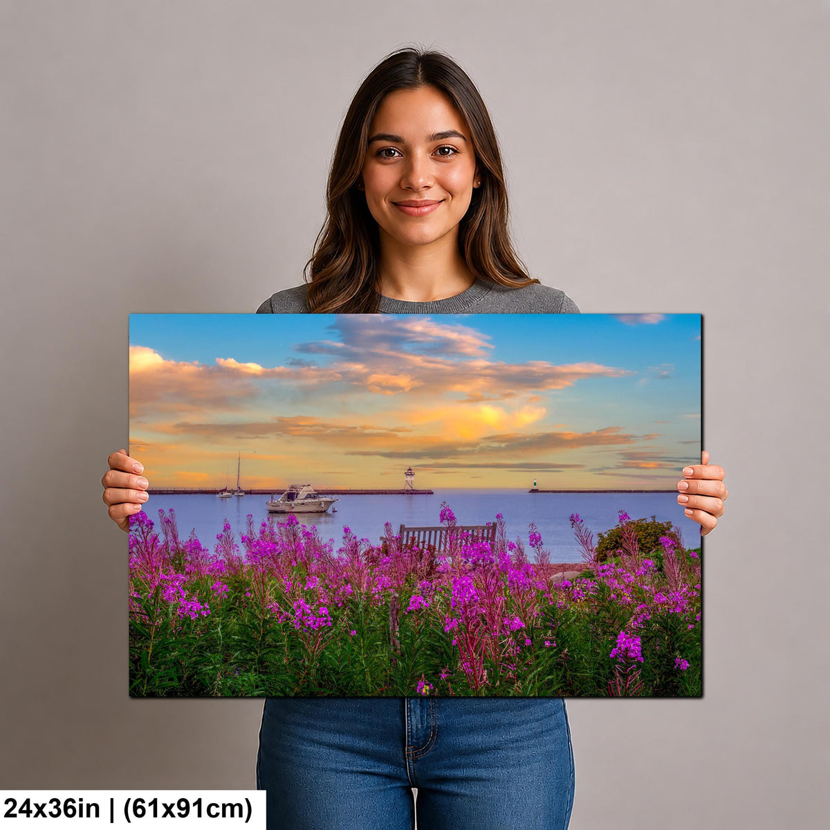 Purple Rosebay: Grand Marais Harbor Minnesota Coastal Photography Wall Art