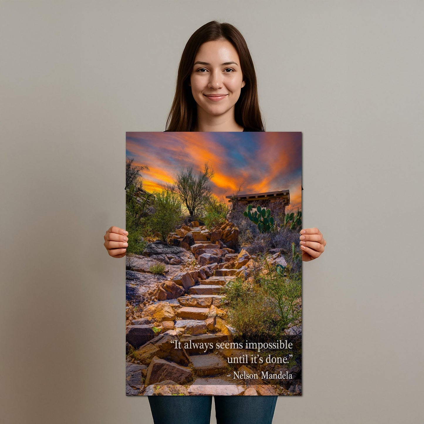 Motivational Wall Art – Nelson Mandela Quote Desert Landscape Print | Stone Steps Canvas Decor