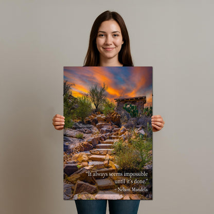 Motivational Wall Art – Nelson Mandela Quote Desert Landscape Print | Stone Steps Canvas Decor