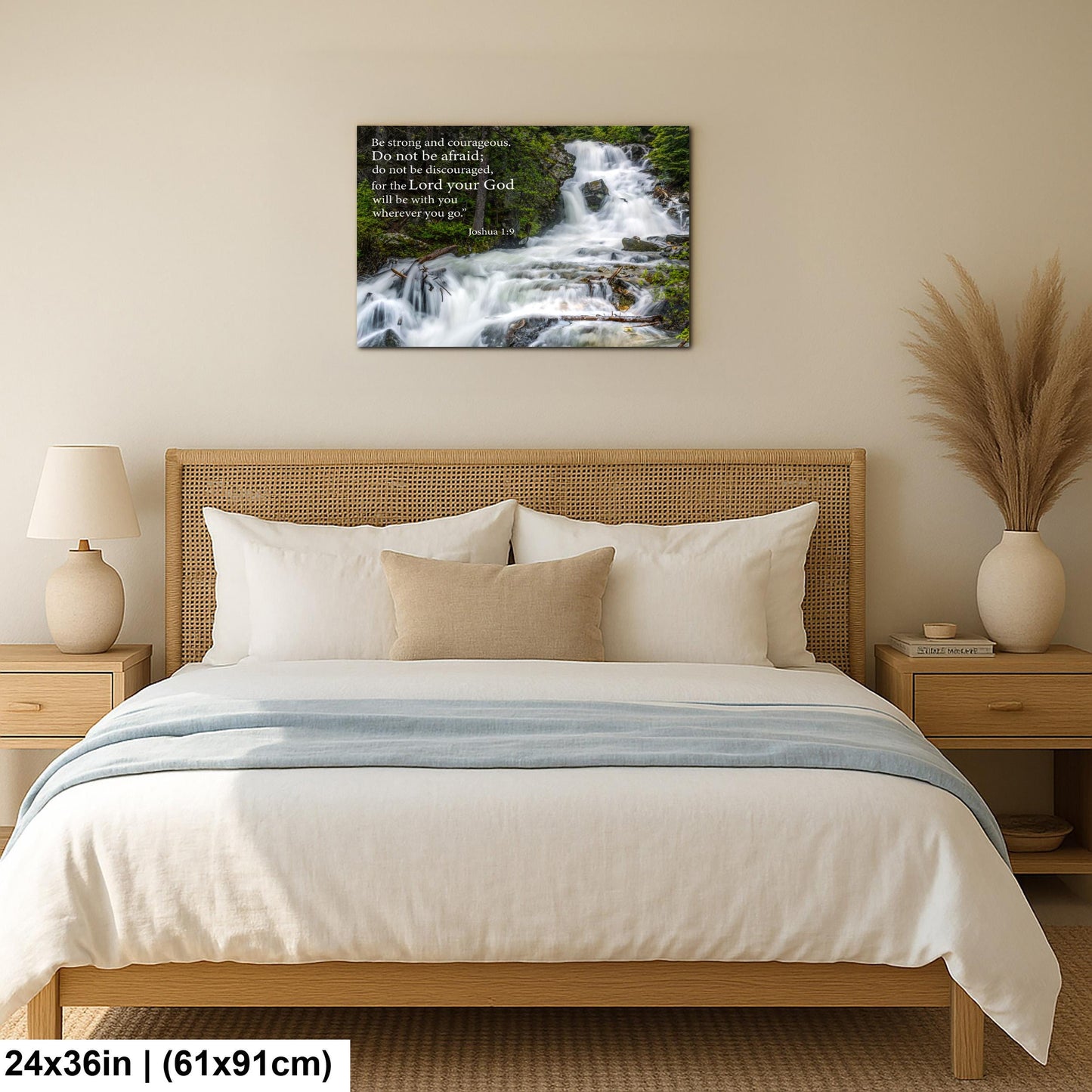 Joshua 1:9 Be Strong and Courageous, Waterfall Photography Print, Christian Scripture Wall Decor for Home or Office