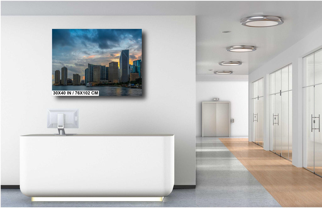 Miami Beach Condos Sunset Glow: Florida Cityscape Print Wall Art Skyscraper Seaside Architecture Photography Aluminum/Acrylic/Metal/Canvas