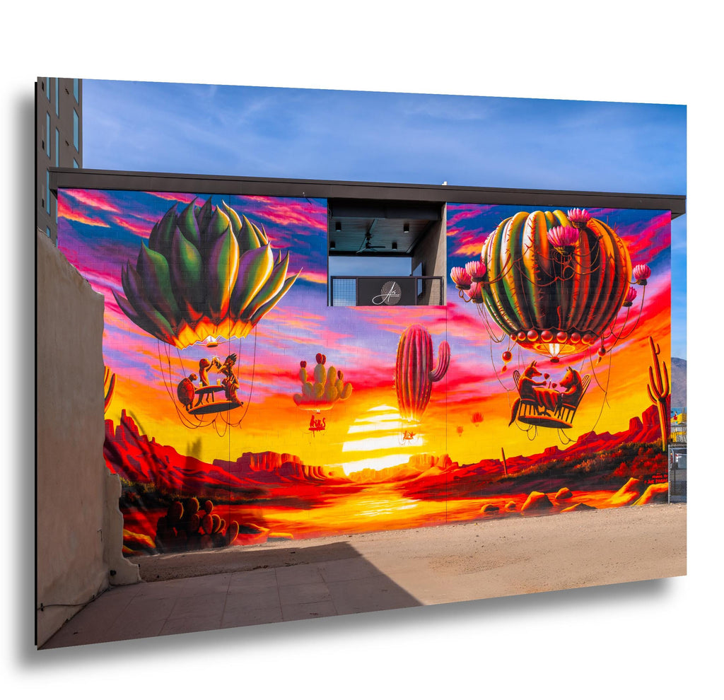 Tucson Mural - Surreal Desert Mural With Floating Cactus Balloons, Photography Print Wall Art