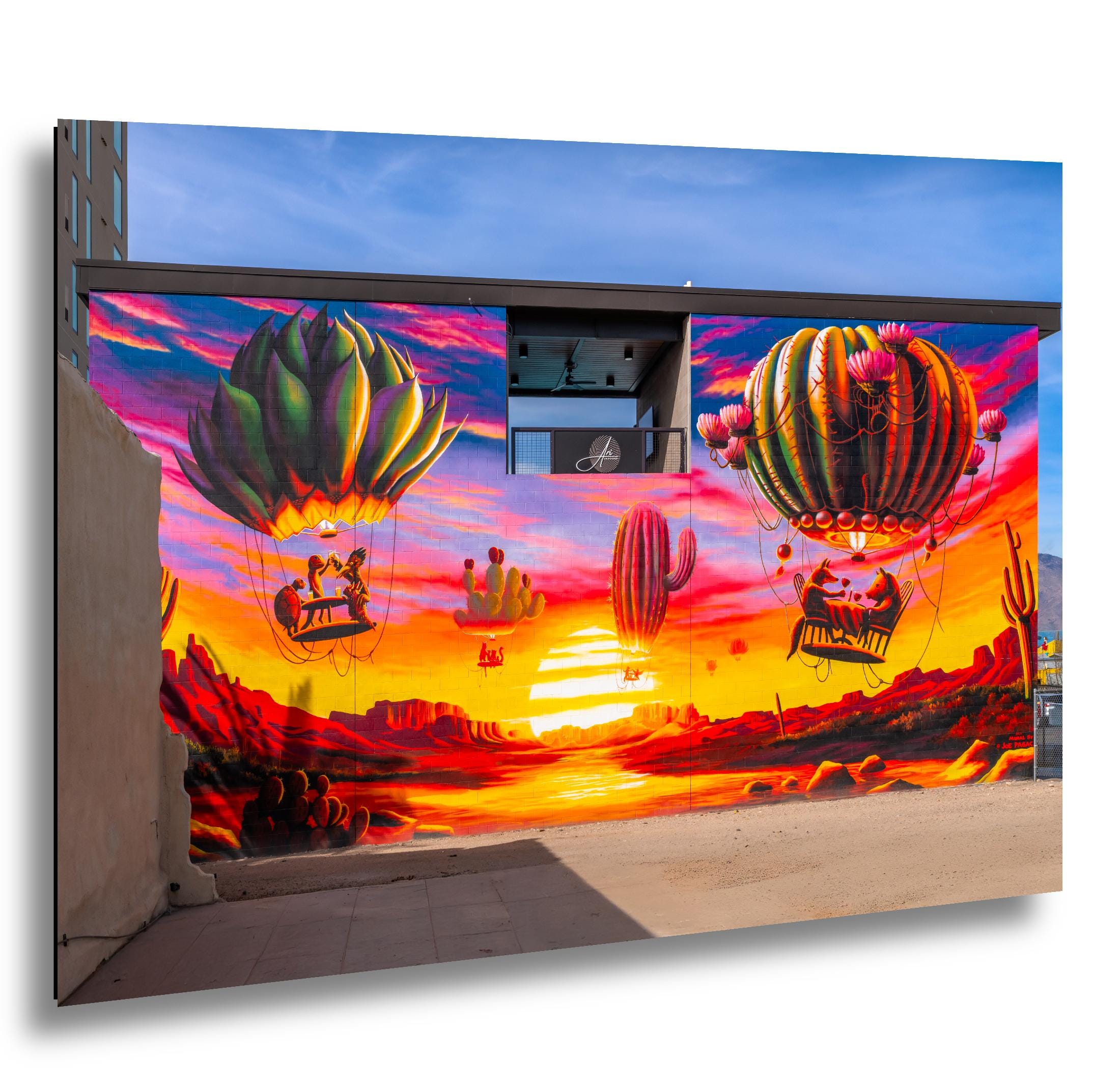 Tucson Mural - Surreal Desert Mural With Floating Cactus Balloons, Photography Print Wall Art