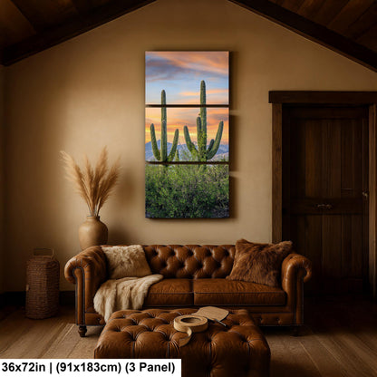 Desert Sunset with Giant Saguaros Photography Print, Tucson Arizona Wall Art, Southwest Landscape Decor