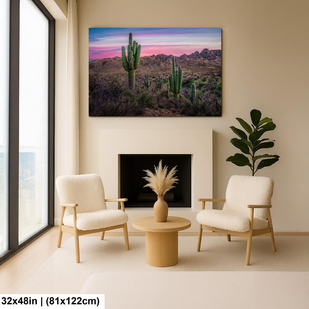 Sonoran Desert Sunset with Saguaros - Catalina State Park Tucson Arizona Photography Print