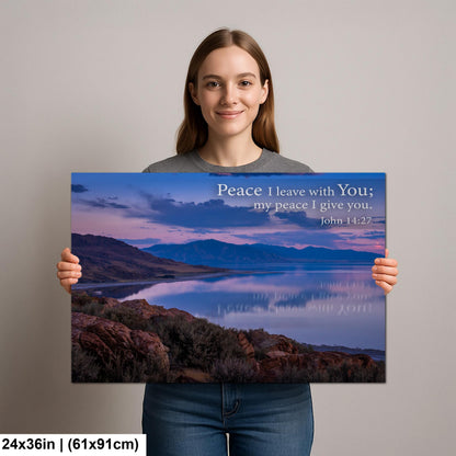 John 14:27 Peace I Leave with You, Sunset Lake Photography Print, Christian Scripture Bible Verse Wall Decor for Home or Office