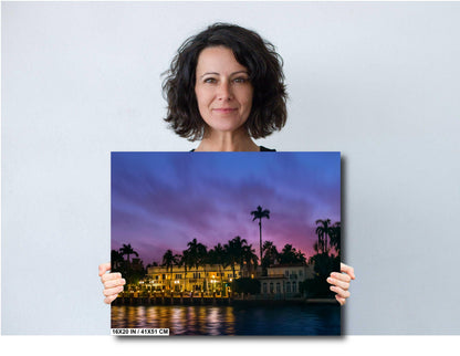 Miami Waterfront Mansion at Sunset: Biscayne Bay Florida Print Wall Art Beach Photography Aluminum/Acrylic/Metal/Canvas Hanging Decor