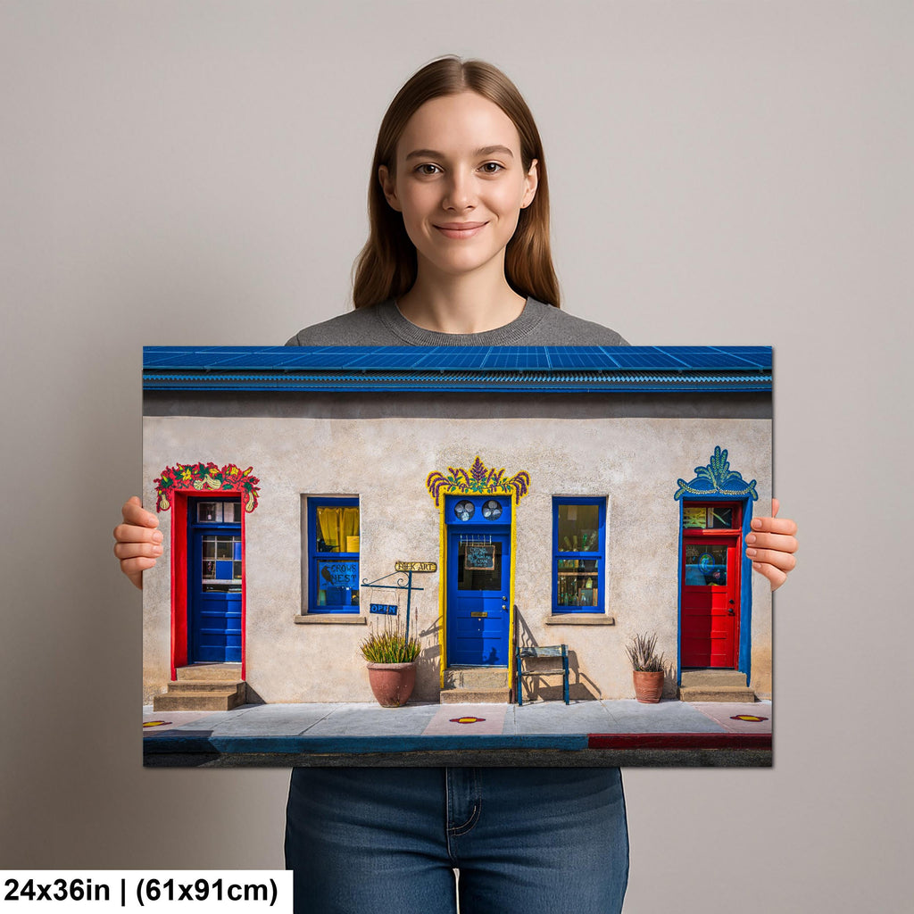 Tucson Arizona - Colorful Adobe Shopfront With Blue and Red Doors, Photography Print Wall Art