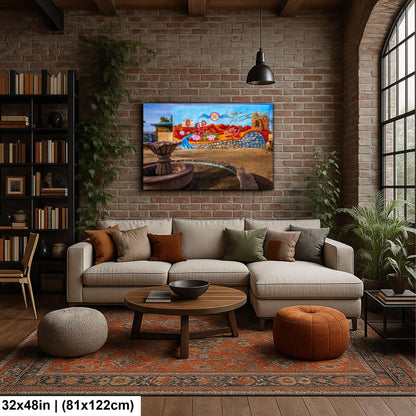Tucson Mural - Cultural Heritage Mural With Fountain, Photography Print Wall Art