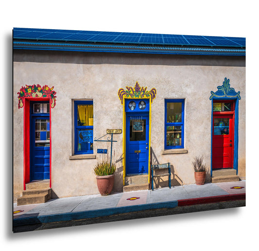 Tucson Arizona - Colorful Adobe Shopfront With Blue and Red Doors, Photography Print Wall Art