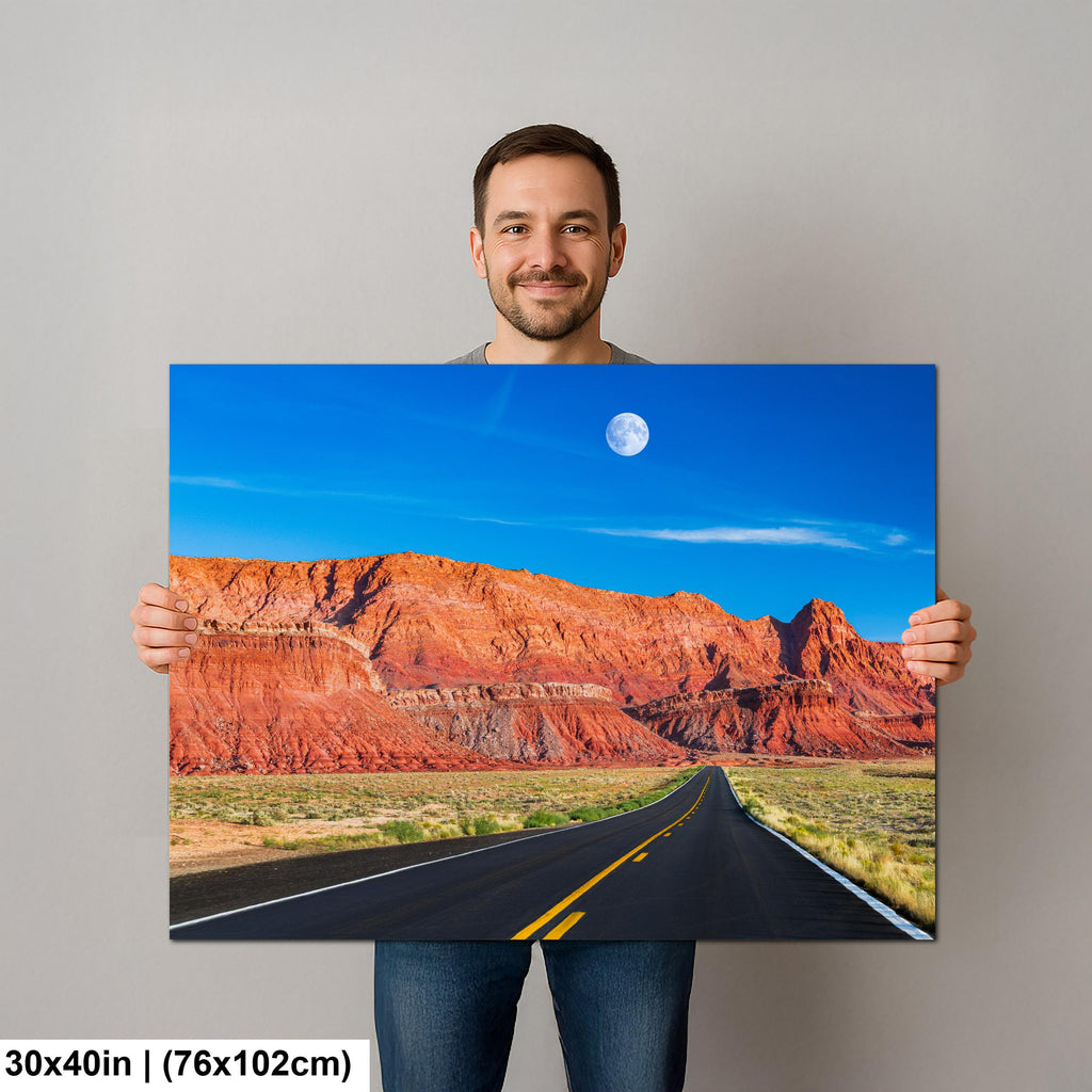 Desert Highway Beneath Red Cliffs Photography Print, Page Arizona Southwest Landscape, Open Road Wall Art, Travel Decor