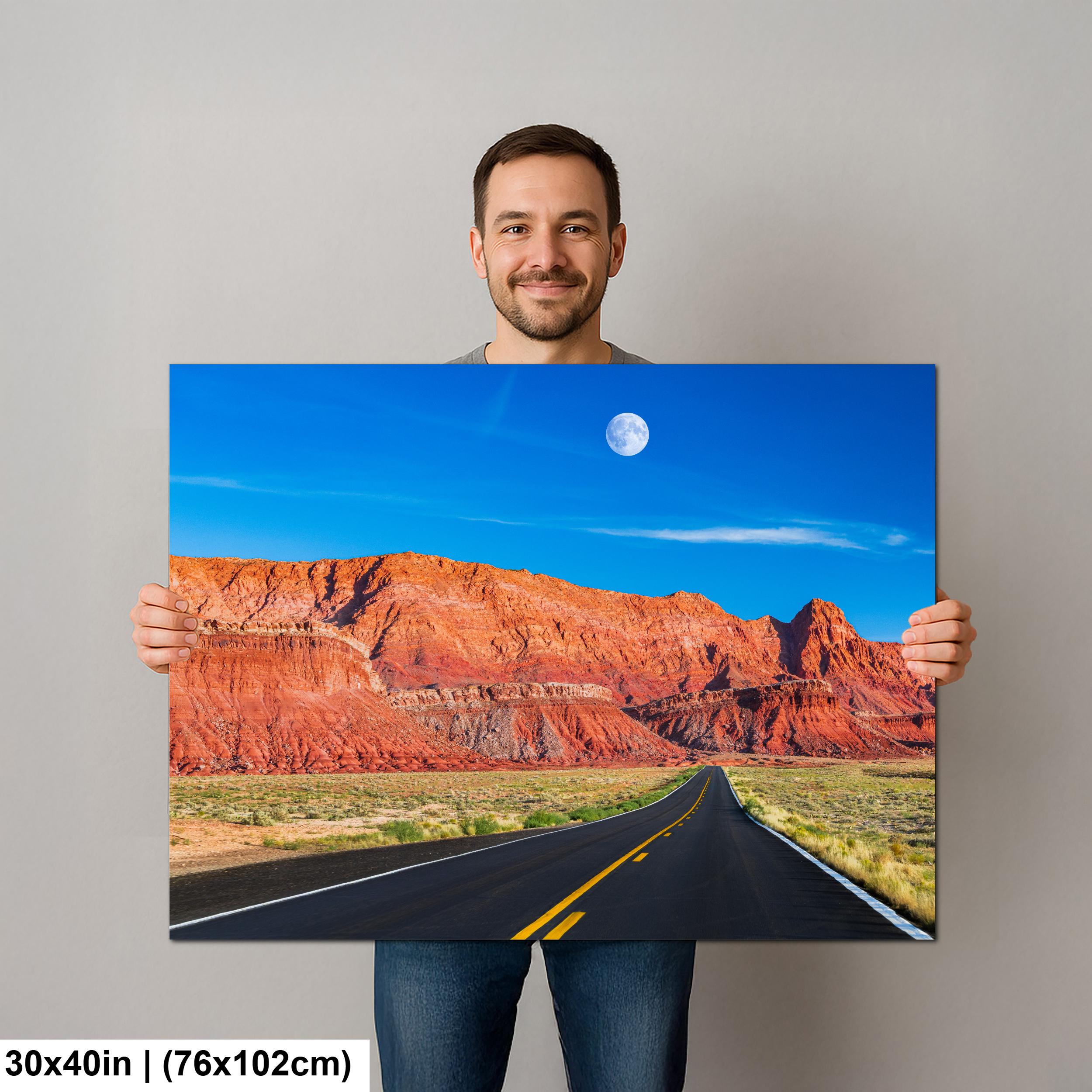 Desert Highway Beneath Red Cliffs Photography Print, Page Arizona Southwest Landscape, Open Road Wall Art, Travel Decor