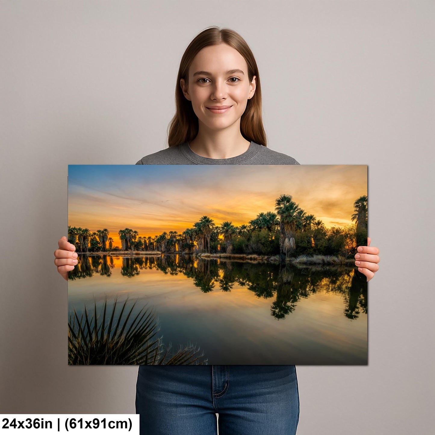 Agua Caliente Park Sunset Palm Oasis Reflection - Tucson Arizona Photography Print