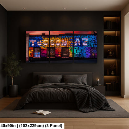Tucson Mural - Colorful Sunset Street Art with Mosaic Pattern, Arizona Photography Print