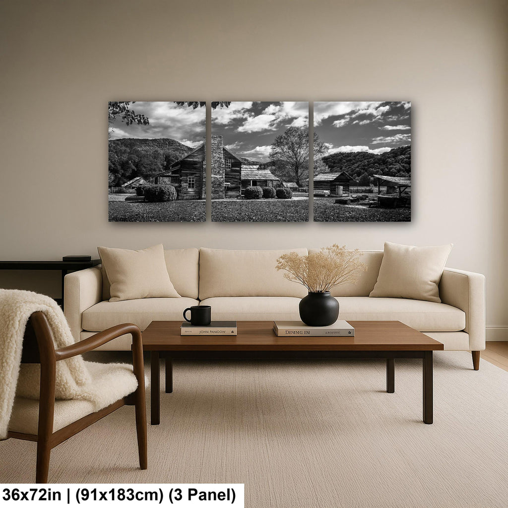 Appalachian Pioneer Homestead Black and White Photography Print, Great Smoky Mountains National Park Tennessee North Carolina