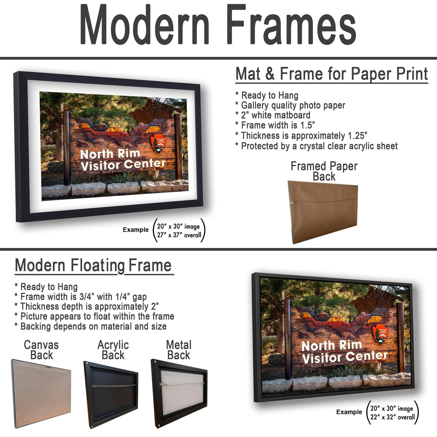 North Rim Visitor Center Sign, Grand Canyon National Park Arizona, Photography Print Wall Art