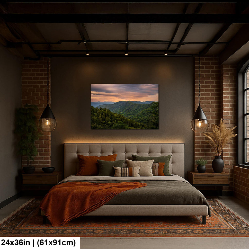 Great Smoky Mountains Golden Sunset Photography Print, Tennessee North Carolina Border, Layered Blue Ridge Wall Art