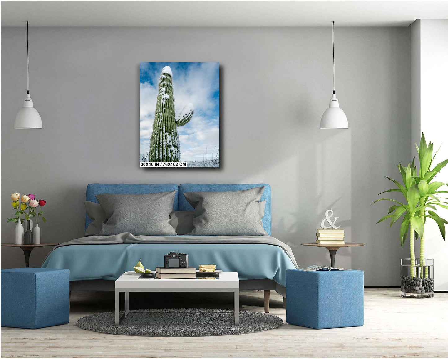 Snowy Saguaro Cactus Print: Arizona Winter Desert Photography