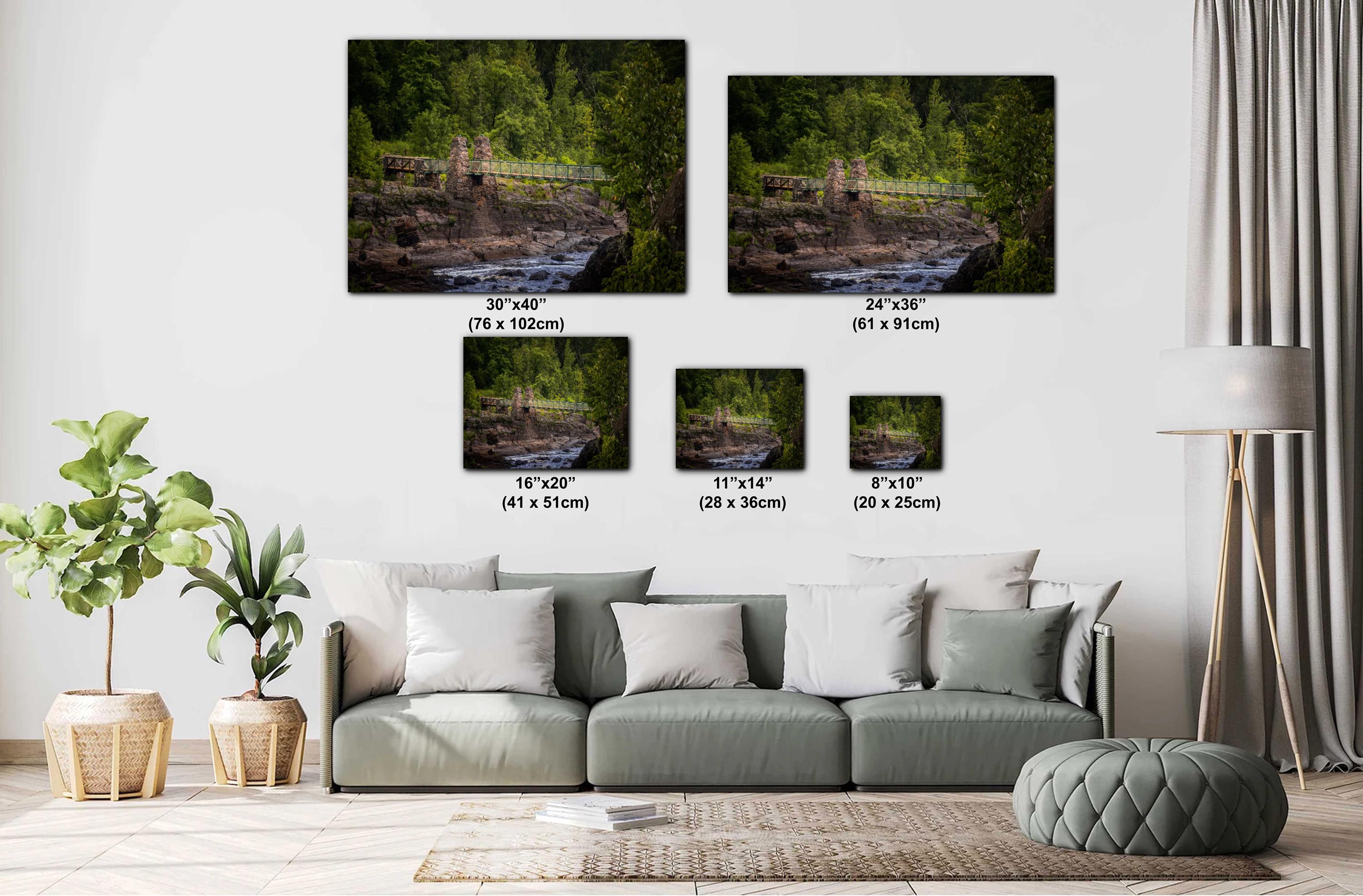 Swinging Bridge Jay Cooke State Park Minnesota Photo Print, Stone Pillar River Gorge Nature Wall Art Decor, Saint Louis River Travel Gift