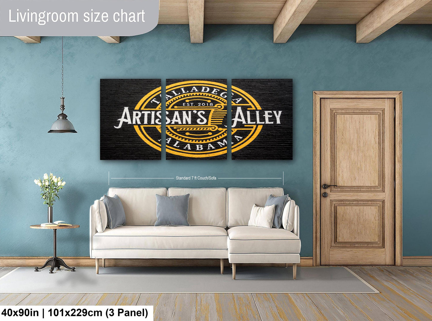 "Artisan’s Alley” Talladega Alabama, Photography Print, Historic Hand-Painted Wall Sign, Black and Gold Mural Art Décor