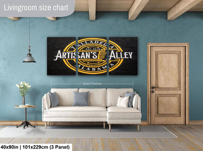 "Artisan’s Alley” Talladega Alabama, Photography Print, Historic Hand-Painted Wall Sign, Black and Gold Mural Art Décor