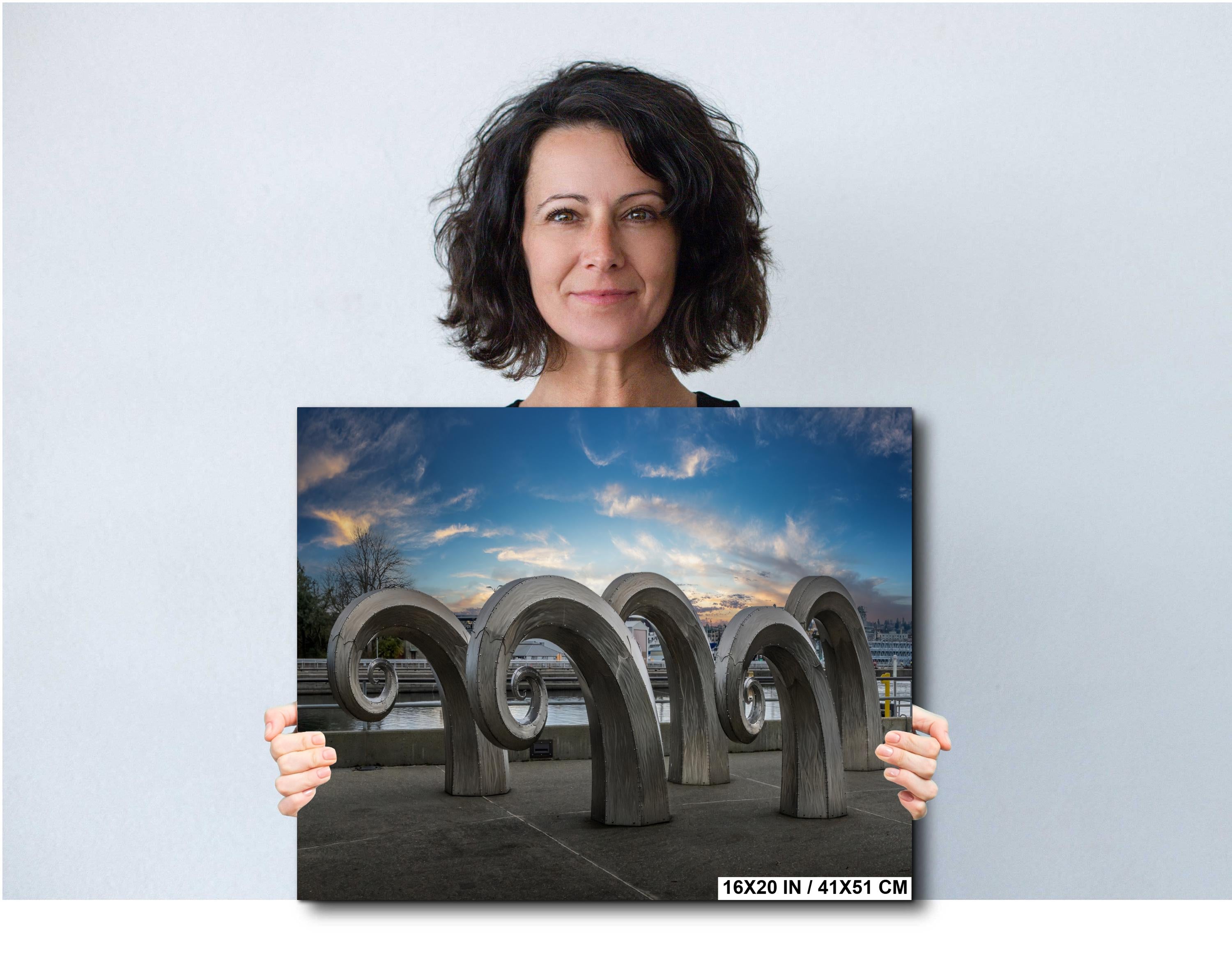 Seattle Waterfront Print: Salmon Waves Sculpture Modern Wall Art