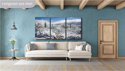 Saguaro Winter Wall Art - Desert Snowfall Art | Tucson Cactus Print Canvas
